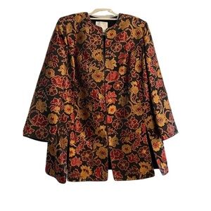 VTG Mary McFadden Saks Fifth Avenue Metallic Floral Black Gold Jacket